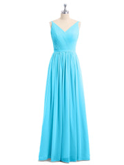Doppel Träger Chiffon Brautjungfernkleider Schwimmbadblau Übergroße