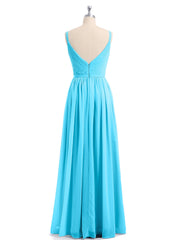 Doppel Träger Chiffon Brautjungfernkleider Schwimmbadblau Übergroße