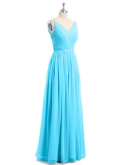 Doppel Träger Chiffon Brautjungfernkleider Schwimmbadblau Übergroße