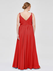 Doppel Träger Chiffon Brautjungfernkleider Rot Übergroße