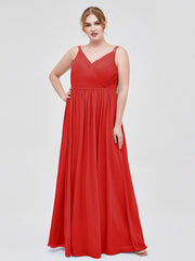 Doppel Träger Chiffon Brautjungfernkleider Rot Übergroße