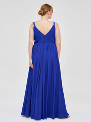 Doppel Träger Chiffon Brautjungfernkleider Königsblau Übergroße