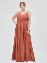 Doppel Träger Chiffon Brautjungfernkleider Rost Übergroße