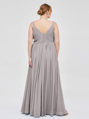 Doppel Träger Chiffon Brautjungfernkleider Silber Übergroße