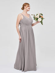 Doppel Träger Chiffon Brautjungfernkleider Silber Übergroße