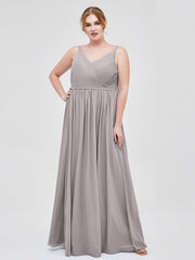 Doppel Träger Chiffon Brautjungfernkleider Silber Übergroße