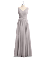 Doppel Träger Chiffon Brautjungfernkleider Silber Übergroße