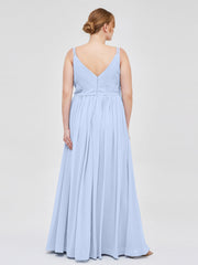 Doppel Träger Chiffon Brautjungfernkleider Himmelblau Übergroße