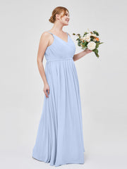 Doppel Träger Chiffon Brautjungfernkleider Himmelblau Übergroße