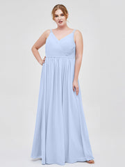 Doppel Träger Chiffon Brautjungfernkleider Himmelblau Übergroße