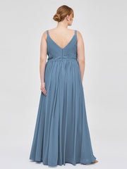 Doppel Träger Chiffon Brautjungfernkleider Schieferblau Übergroße