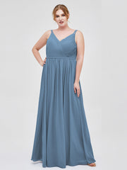Doppel Träger Chiffon Brautjungfernkleider Schieferblau Übergroße