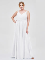 Doppel Träger Chiffon Brautjungfernkleider Weiß Übergroße