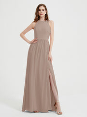 Neckholder Chiffon einfaches Kleid mit Schlitz Taupe