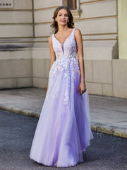 Tiefer V-Ausschnitt Offener Rücken Tüll Kleid Lila