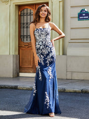 Sweep Zug Spitze Oberteil Tüll Kleid Dunkelmarine