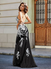 Sweep Zug Spitze Oberteil Tüll Kleid Schwarz