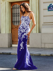 Sweep Zug Spitze Oberteil Tüll Kleid Königsblau