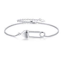 Armbandkette aus Sterlingsilber mit Herznadel