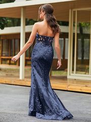 Schleife Vorne Spitzenapplikation Trompete/Meerjungfrau Kleid Dunkelmarine