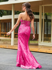 Schleife Vorne Spitzenapplikation Trompete/Meerjungfrau Kleid Fuchsia