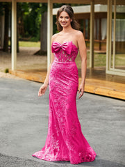 Schleife Vorne Spitzenapplikation Trompete/Meerjungfrau Kleid Fuchsia