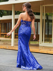 Schleife Vorne Spitzenapplikation Trompete/Meerjungfrau Kleid Königsblau