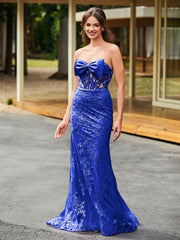 Schleife Vorne Spitzenapplikation Trompete/Meerjungfrau Kleid Königsblau