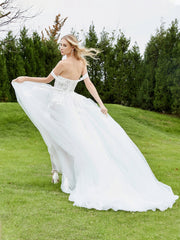 Applique Schulterfrei A-Linie Brautkleid Weiß