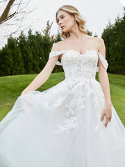 Applique Schulterfrei A-Linie Brautkleid Weiß