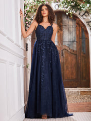 Sweep-Zug Tüll Kleid mit Schlitz Dunkelmarine Übergröße