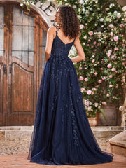 Sweep-Zug Tüll Kleid mit Schlitz Dunkelmarine Übergröße