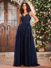 Sweep-Zug Tüll Kleid mit Schlitz Dunkelmarine Übergröße