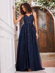 Sweep-Zug Tüll Kleid mit Schlitz Dunkelmarine