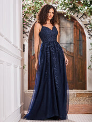 Sweep-Zug Tüll Kleid mit Schlitz Dunkelmarine