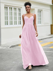 Sweep-Zug Tüll Kleid mit Schlitz Zartrosa