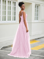 Sweep-Zug Tüll Kleid mit Schlitz Zartrosa Übergröße