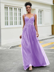 Sweep-Zug Tüll Kleid mit Schlitz Lila