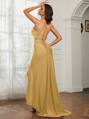 Strass Dekor Etui Kleid mit Schlitz Gold