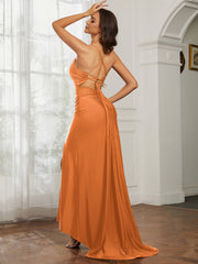 Strass Dekor Etui Kleid mit Schlitz Orange