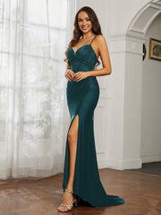 Strass Dekor Etui Kleid mit Schlitz Pfau