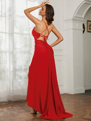 Strass Dekor Etui Kleid mit Schlitz Rot