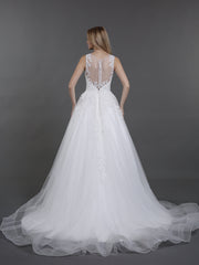 Spitze und Tüll Brautkleid mit Illusion Ausschnitt Champagner