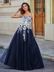 Applique Oberteil Offener Rücken Tüll Spitze Kleid Dunkelmarine Übergröße