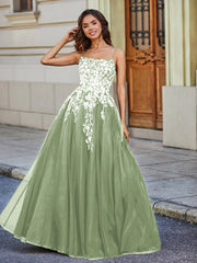 Applique Oberteil Offener Rücken Tüll Spitze Kleid Staubiges Salbei