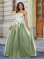 Applique Oberteil Offener Rücken Tüll Spitze Kleid Staubiges Salbei