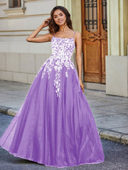 Applique Oberteil Offener Rücken Tüll Spitze Kleid Lila Übergröße