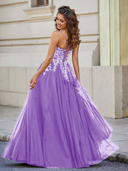 Applique Oberteil Offener Rücken Tüll Spitze Kleid Lila