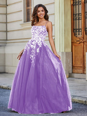 Applique Oberteil Offener Rücken Tüll Spitze Kleid Lila