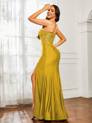 Strass Applique Meerjungfrau Kleid mit Schlitz Ringelblume